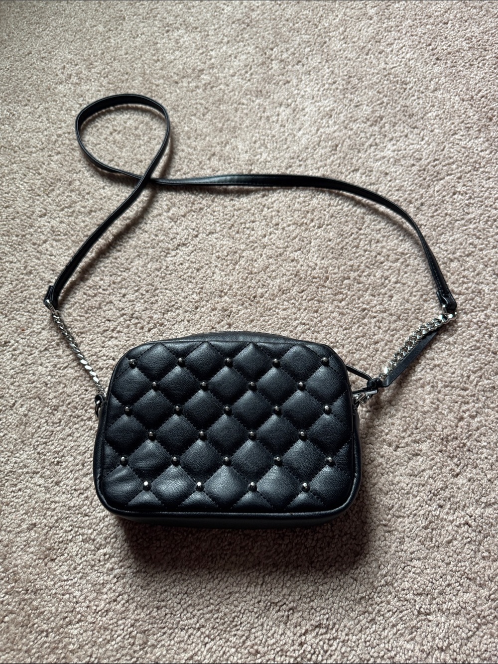 Rebecca Minkoff Quilted Black Crossbody Bag with Stud Detail